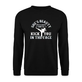She Is Beauty She Is Grace She Will Kick You In - Unisex Sweatshirt - black - Front - Alina (178cm) & Michal (187cm)