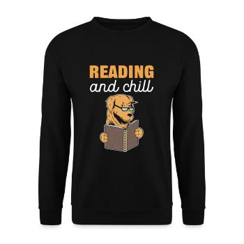 Reading and Chill Book Lover Librarian Book Reader - Unisex Pullover - Schwarz - Vorne - Alina (178cm) & Michal (187cm)