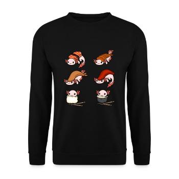Sushi Liebhaber Geschenk Axolotl Japanisch Sushi - Unisex Pullover - Schwarz - Vorne - Alina (178cm) & Michal (187cm)