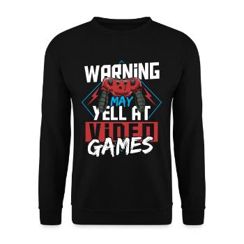 Warning May Yell At Video Games Gamer Gaming - Unisex Pullover - Schwarz - Vorne - Alina (178cm) & Michal (187cm)