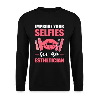 Improve Your Selfies See An Esthetician Beautician - Unisex Sweatshirt - black - Front - Alina (178cm) & Michal (187cm)