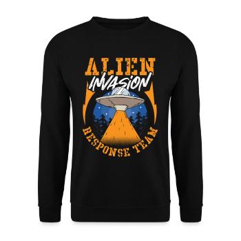 Alien Invasion Response Team UFO Aliens - Unisex Pullover - Schwarz - Vorne - Alina (178cm) & Michal (187cm)