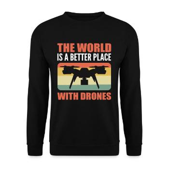 The World Is a Better Place With Drones RC Drone - Unisex Pullover - Schwarz - Vorne - Alina (178cm) & Michal (187cm)