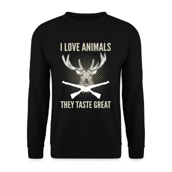 I Love Animals They Taste Great Deer Hunting - Unisex Sweatshirt - black - Front - Alina (178cm) & Michal (187cm)