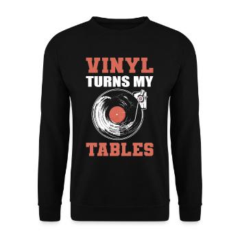 Vinyl Turns My Tables Vinyl Record Collecting - Unisex Sweatshirt - black - Front - Alina (178cm) & Michal (187cm)