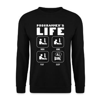 Programmers Life. Work Home Play Sleep Programming - Unisex Pullover - Schwarz - Vorne - Alina (178cm) & Michal (187cm)