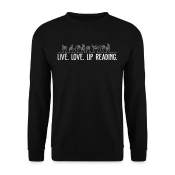 Deaf Hearing Impaired Hearing aid Sign Language - Unisex Sweatshirt - black - Front - Alina (178cm) & Michal (187cm)
