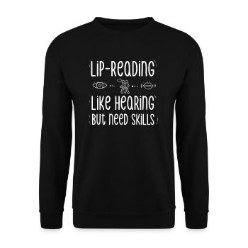Deaf Hearing Impaired Hearing aid Sign Language - Unisex Sweatshirt - black - Front - Alina (178cm) & Michal (187cm)