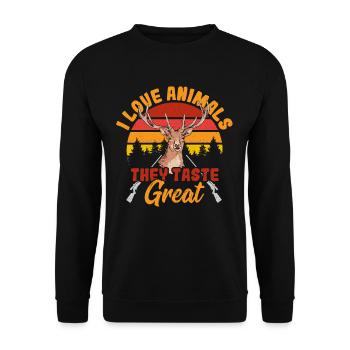 I Love Animals They Taste Great Deer Hunting - Unisex Sweatshirt - black - Front - Alina (178cm) & Michal (187cm)