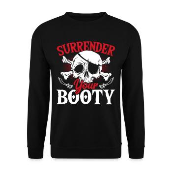 Surrender Your Booty Pirates Skull Pirate - Unisex Pullover - Schwarz - Vorne - Alina (178cm) & Michal (187cm)