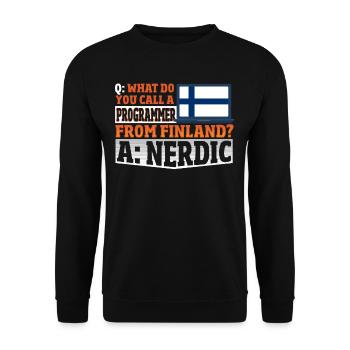 What do you call a Programmer from Finland? Nerd - Unisex Pullover - Schwarz - Vorne - Alina (178cm) & Michal (187cm)