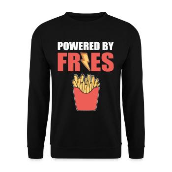 Powered by Fries Potato French Fries - Unisex Pullover - Schwarz - Vorne - Alina (178cm) & Michal (187cm)