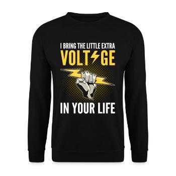 I Bring the Little Extra Voltage Electrician - Unisex Pullover - Schwarz - Vorne - Alina (178cm) & Michal (187cm)