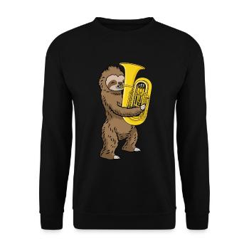 Faultier Musik Geschenk Kinder Band Tuba - Unisex Pullover - Schwarz - Vorne - Alina (178cm) & Michal (187cm)