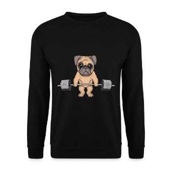 Funny Pug Dog Deadlift Fitness Weight Training - Unisex Sweatshirt - black - Front - Alina (178cm) & Michal (187cm)