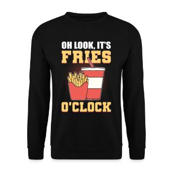 Oh Look It's Fries O'Clock Potato French Fries - Unisex Sweatshirt - black - Front - Alina (178cm) & Michal (187cm)