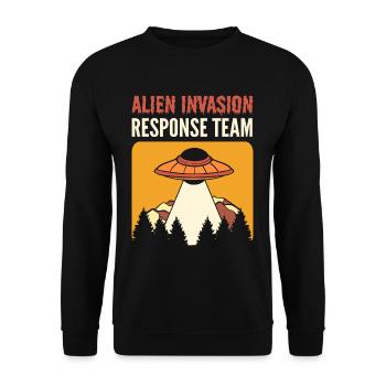 Alien Invasion Response Team Aliens UFO - Unisex Pullover - Schwarz - Vorne - Alina (178cm) & Michal (187cm)
