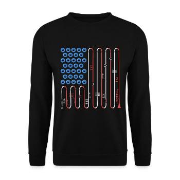 Trumpete USA Flagge Musik Big Band 4th Of July - Unisex Pullover - Schwarz - Vorne - Alina (178cm) & Michal (187cm)