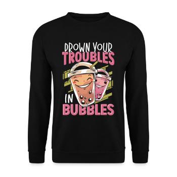 Noie vos problèmes dans les bulles Boba Tea Bubble Tea - Sweat-shirt Unisexe - noir - Devant - Alina (178cm) & Michal (187cm)