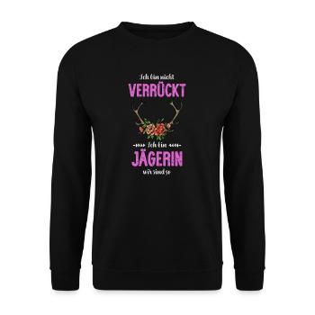 Jägerin I Jagd jagen Motiv zum bestandenen - Unisex Pullover - Schwarz - Vorne - Alina (178cm) & Michal (187cm)