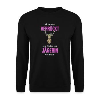Jägerin I Jagd jagen Motiv zum bestandenen - Unisex Pullover - Schwarz - Vorne - Alina (178cm) & Michal (187cm)