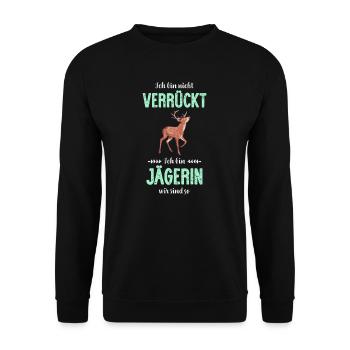 Jägerin I Jagd jagen Motiv zum bestandenen - Unisex Pullover - Schwarz - Vorne - Alina (178cm) & Michal (187cm)