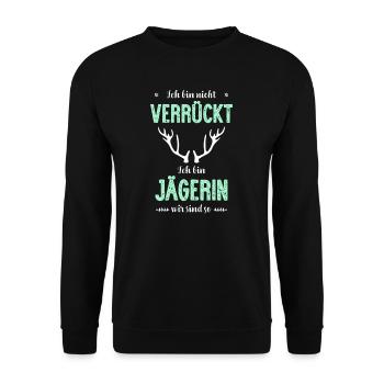 Jägerin I Jagd jagen Motiv zum bestandenen - Unisex Pullover - Schwarz - Vorne - Alina (178cm) & Michal (187cm)