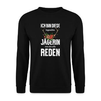 Jägerin I Jagd jagen Motiv zum bestandenen - Unisex Pullover - Schwarz - Vorne - Alina (178cm) & Michal (187cm)
