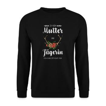 Jägerin I Jagd jagen Motiv zum bestandenen - Unisex Pullover - Schwarz - Vorne - Alina (178cm) & Michal (187cm)