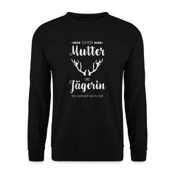 Jägerin I Jagd jagen Motiv zum bestandenen - Unisex Pullover - Schwarz - Vorne - Alina (178cm) & Michal (187cm)