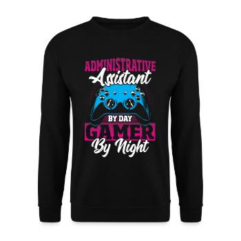 Assistante administrative le jour Joueur de nuit - Sweat-shirt Unisexe - noir - Devant - Alina (178cm) & Michal (187cm)