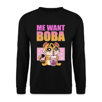 Me Want Boba Matcha Iced Tea Bubble Tea - Unisex Sweatshirt - black - Front - Alina (178cm) & Michal (187cm)