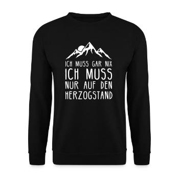 Herzogstand I Wandern Klettern Bergsteiger Motiv - Unisex Pullover - Schwarz - Vorne - Alina (178cm) & Michal (187cm)