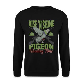 Rise 'N Shine It's Pigeon Hunting Time Pigeon - Unisex Pullover - Schwarz - Vorne - Alina (178cm) & Michal (187cm)