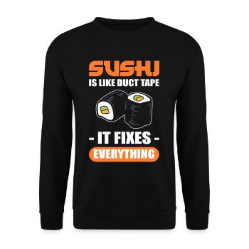 Le sushi est comme du ruban adhésif en toile il répare tout Sushi - Sweat-shirt Unisexe - noir - Devant - Alina (178cm) & Michal (187cm)