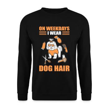 En semaine, je porte un chien en poil de chien chien de toilettage - Sweat-shirt Unisexe - noir - Devant - Alina (178cm) & Michal (187cm)