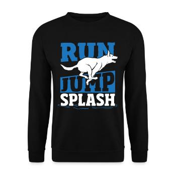 Run Jump Splash Dock Diving Dog Jumping - Unisex Pullover - Schwarz - Vorne - Alina (178cm) & Michal (187cm)
