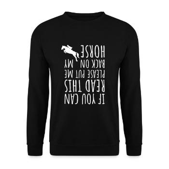Back on my Horse Lustiger Pferde Spruch Reiterin - Unisex Pullover - Schwarz - Vorne - Alina (178cm) & Michal (187cm)