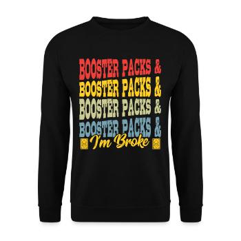Booster Packs I'm Broke Trading Card Games - Unisex Pullover - Schwarz - Vorne - Alina (178cm) & Michal (187cm)