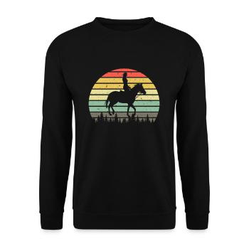 Reiterin Retro Vintage Sunset Pferde Reiter Pferd - Unisex Pullover - Schwarz - Vorne - Alina (178cm) & Michal (187cm)