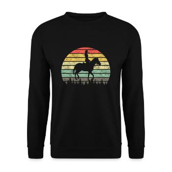 Pferd Reiterin Retro Vintage Sunset Pferde Reiter - Unisex Pullover - Schwarz - Vorne - Alina (178cm) & Michal (187cm)