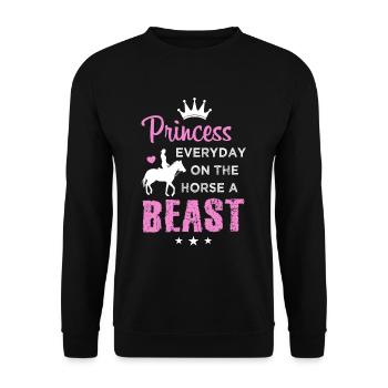 Lustiger Pferde Spruch Princess Beast Reiterin - Unisex Pullover - Schwarz - Vorne - Alina (178cm) & Michal (187cm)