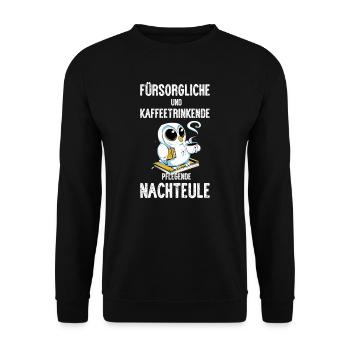 Krankenschwester I Nachteule im Nachtdienst für - Unisex Pullover - Schwarz - Vorne - Alina (178cm) & Michal (187cm)