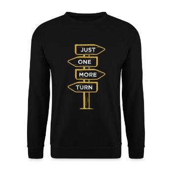 Just One More Turn Lustiger Wander Spruch Berge - Unisex Pullover - Schwarz - Vorne - Alina (178cm) & Michal (187cm)