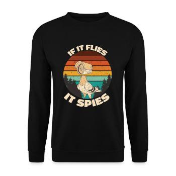If it flies it spies Spy Spy Retro Vintage - Unisex Sweatshirt - black - Front - Alina (178cm) & Michal (187cm)