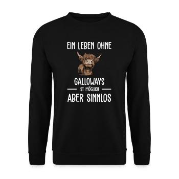Galloway Rind I Schottland Rinderzucht Geschenk - Unisex Pullover - Schwarz - Vorne - Alina (178cm) & Michal (187cm)