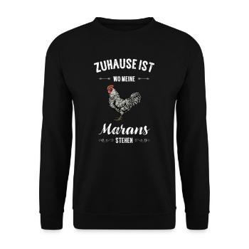 Maran Huhn I Henne Ei Hahn Motiv für Hühnerhalter - Unisex Pullover - Schwarz - Vorne - Alina (178cm) & Michal (187cm)