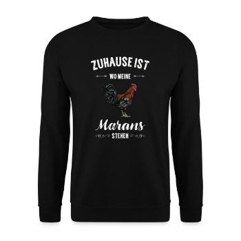 Maran Huhn I Henne Ei Hahn Motiv für Hühnerhalter - Unisex Pullover - Schwarz - Vorne - Alina (178cm) & Michal (187cm)