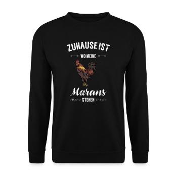 Maran Huhn I Henne Ei Hahn Motiv für Hühnerhalter - Unisex Pullover - Schwarz - Vorne - Alina (178cm) & Michal (187cm)