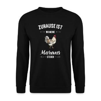 Maran Huhn I Henne Ei Hahn Motiv für Hühnerhalter - Unisex Pullover - Schwarz - Vorne - Alina (178cm) & Michal (187cm)